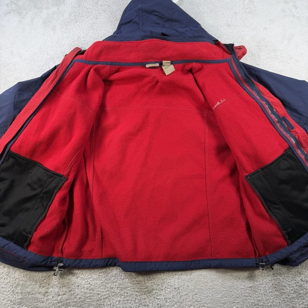 LL Bean Jacket Mens Large Navy 3 in 1 Fleece Hooded Full Zip Pocket Polartec
